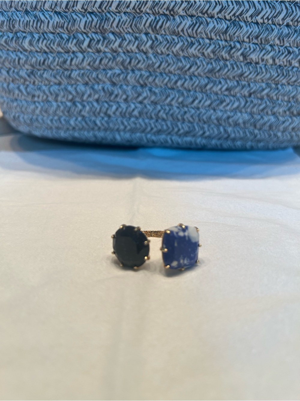 Gold Double Stone Ring with Blue Stones